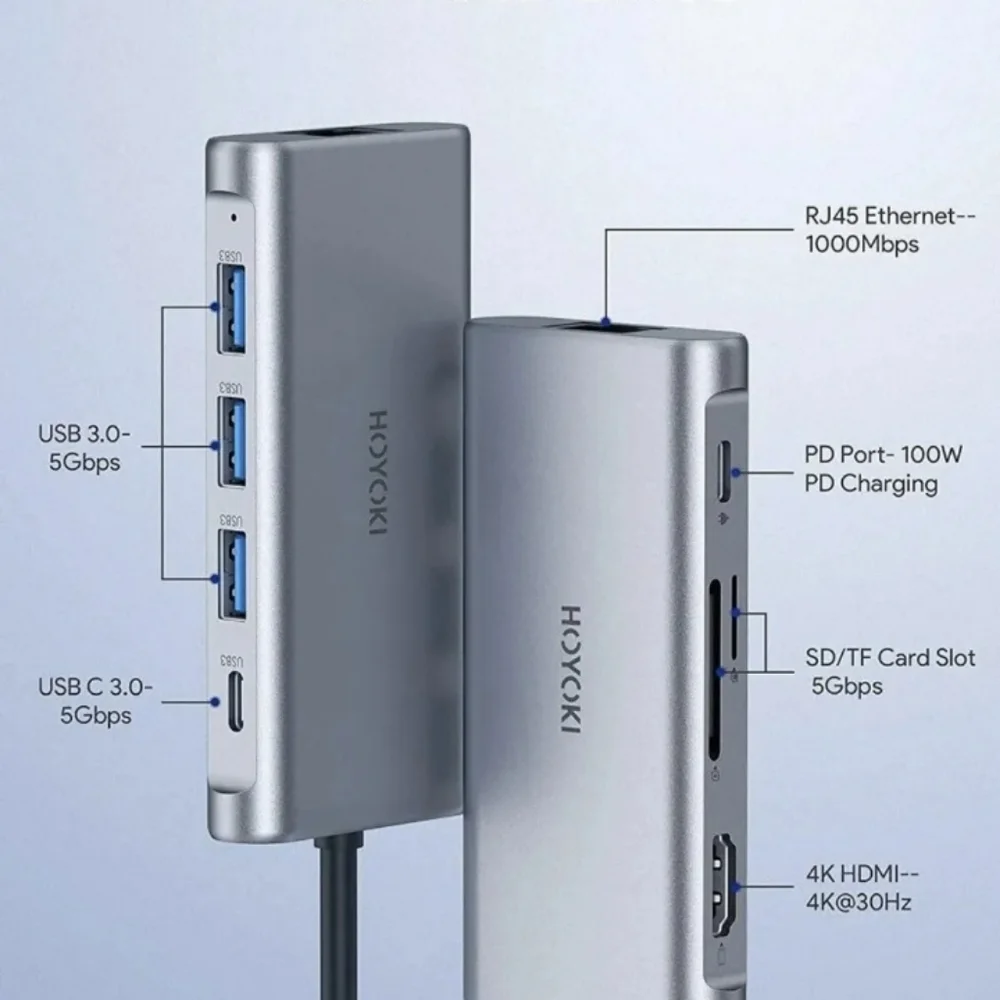 HOYOKI USB C Hub Multiport Adapter 9-in-1 HDMI 4k Ethernet 100w pd